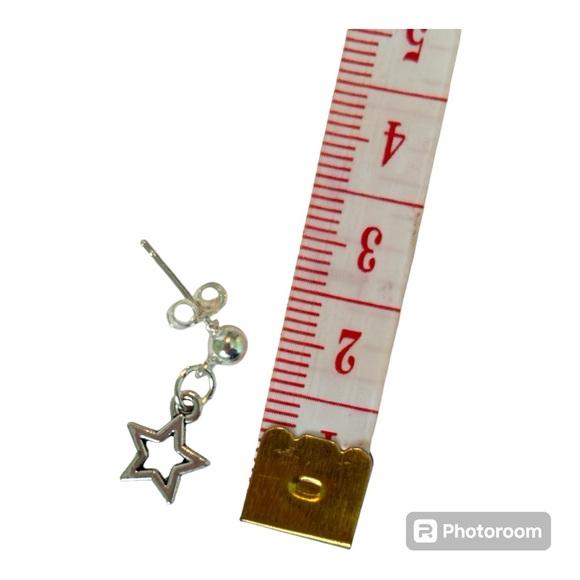 925 sterling silver plated small tiny ball stud hallow star charm earrings - Picture 4 of 4